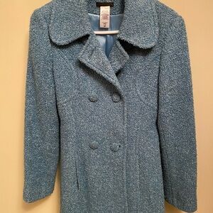 Teal Wool Blend Double-Breasted Pea Coat